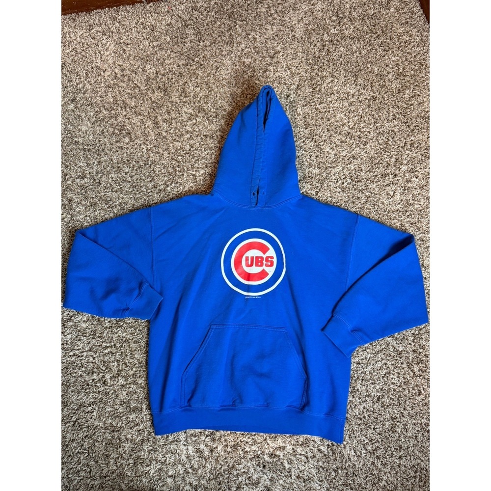 Chicago Cubs Large Stitches Blue Hoodie MLB Baseball Cubbies IL logo